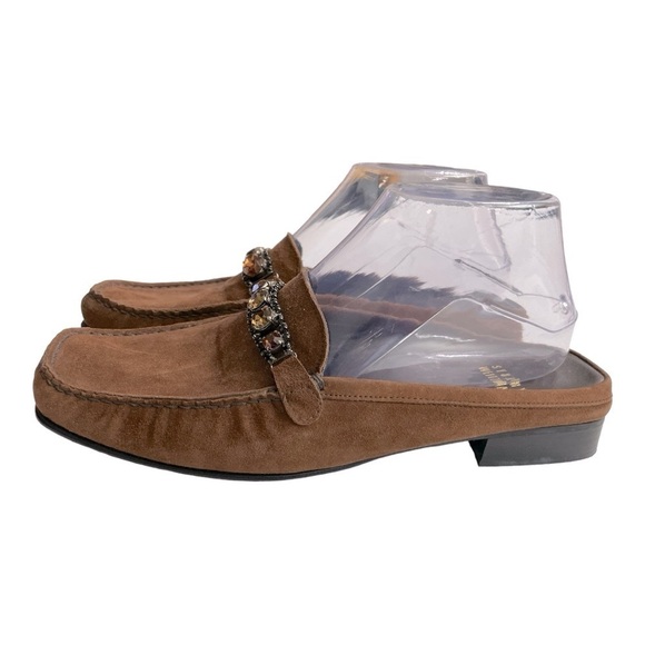 Stuart Weitzman Shoes - Stuart Weitzman Slip-On Loafers Brown Suede with Gem Embellishment size 8W